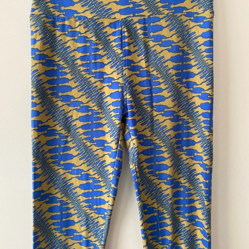 Giraffe Print Blue Yellow Legging | OS (Lularoe Size Chart: One Size 2-12) NWOT - Picture 4 of 8